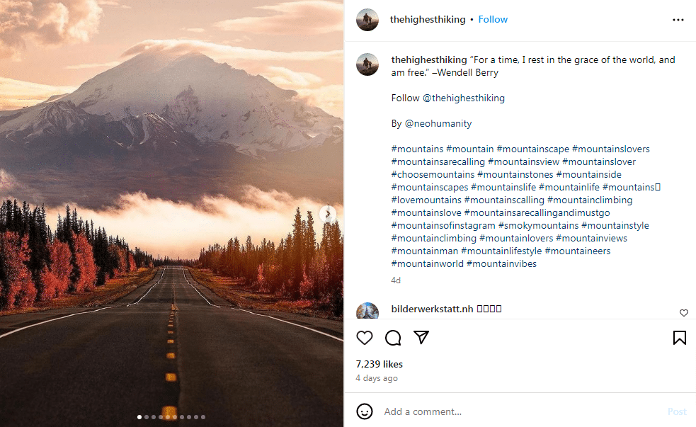 Famous mountain quote used in instagram post.